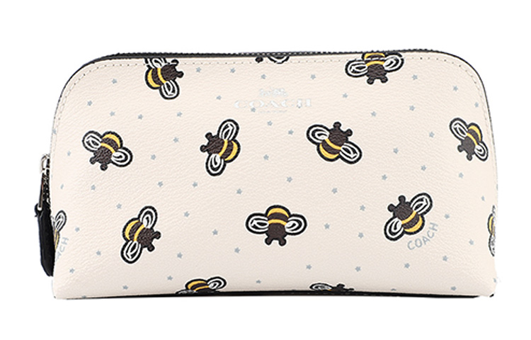 

COACH Косметическая сумка из лакированного холста с кожаными вставками, Medium, женская, белая