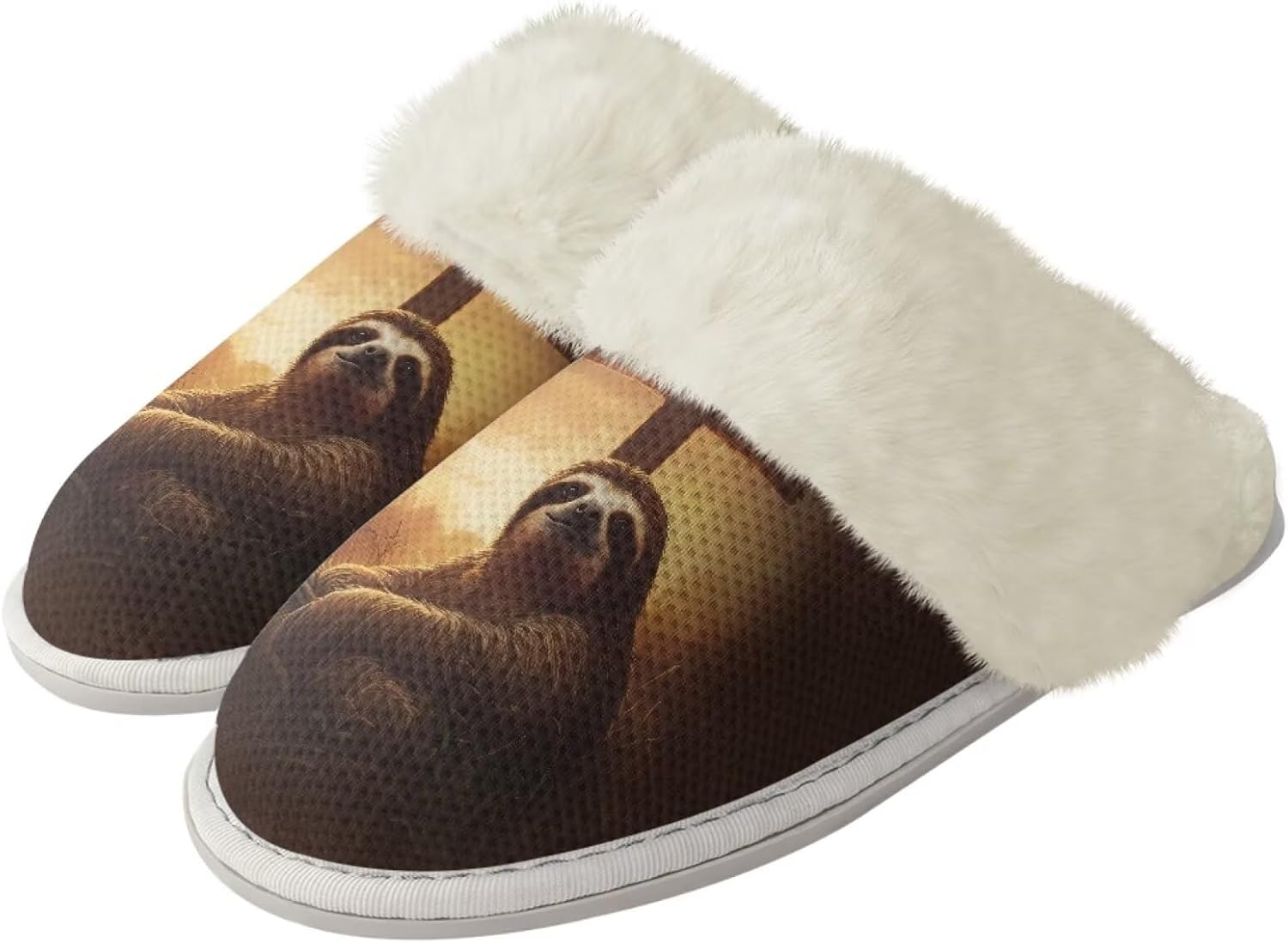 

Женские и мужские забавные пушистые тапочки с животными для пары, противоскользящие домашние туфли с резиновой подошвой, уютные Xixirimido, Sloth Cross Pattern