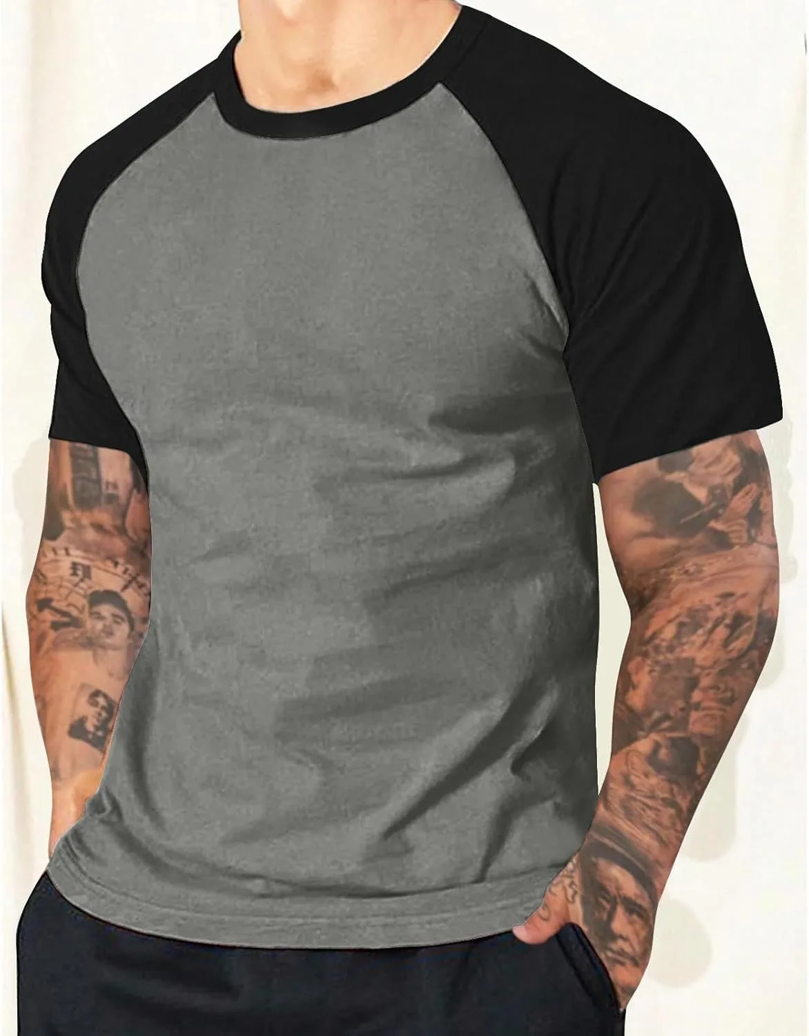 Мужская футболка Casual Slim Fit с коротким рукавом Raglan и цветным блоком — фото 2