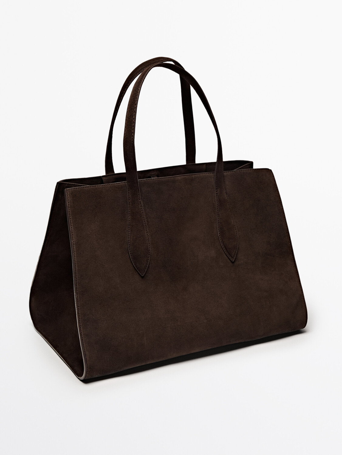Сумка-тоут из сплит-кожи макси Massimo Dutti, коричневый — фото 4