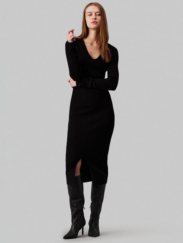 

Платье из полушерстяной смеси с мягкими ребрами Calvin Klein, цвет Ck Black
