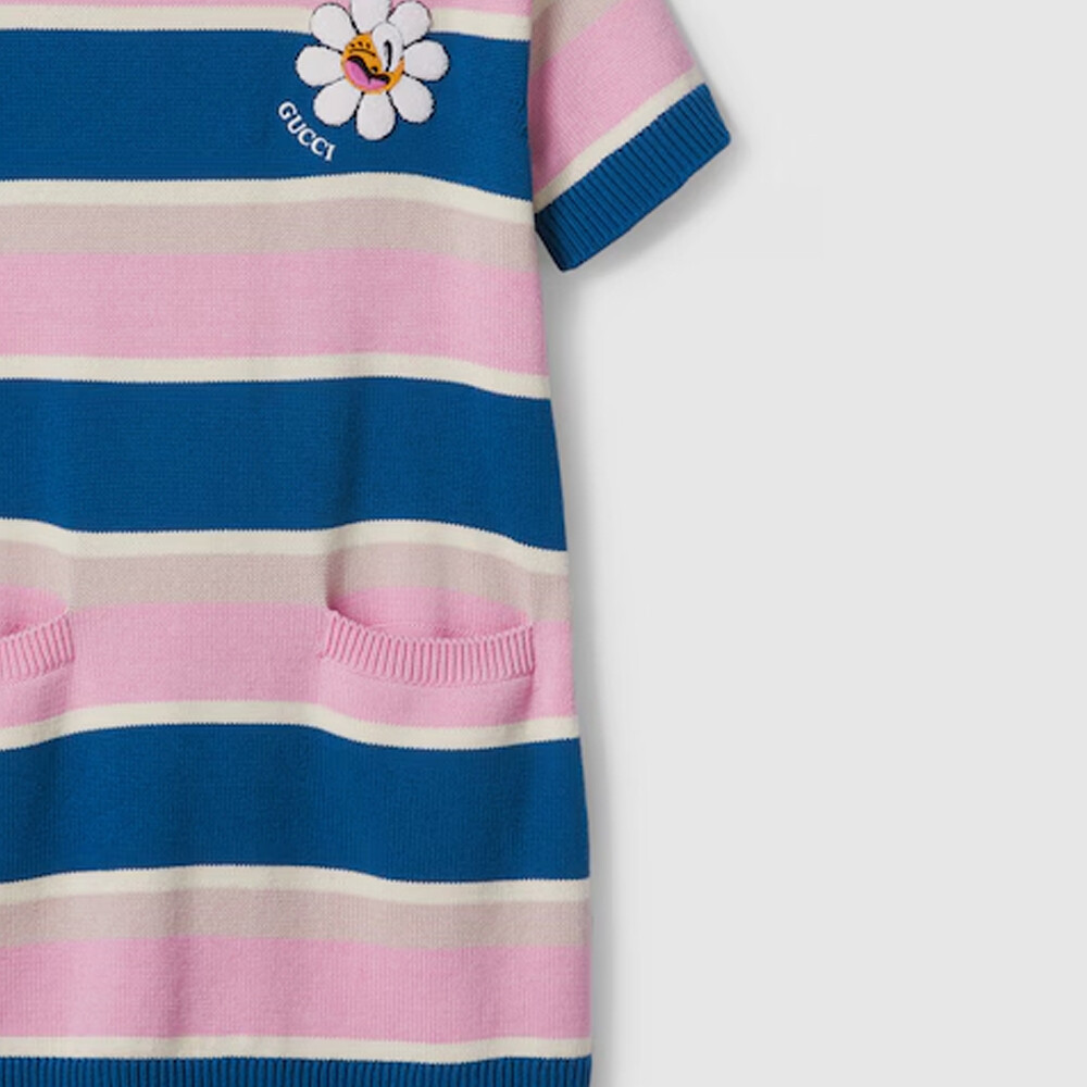 Платье женское Gucci с короткими рукавами, синий / розовый — фото 4