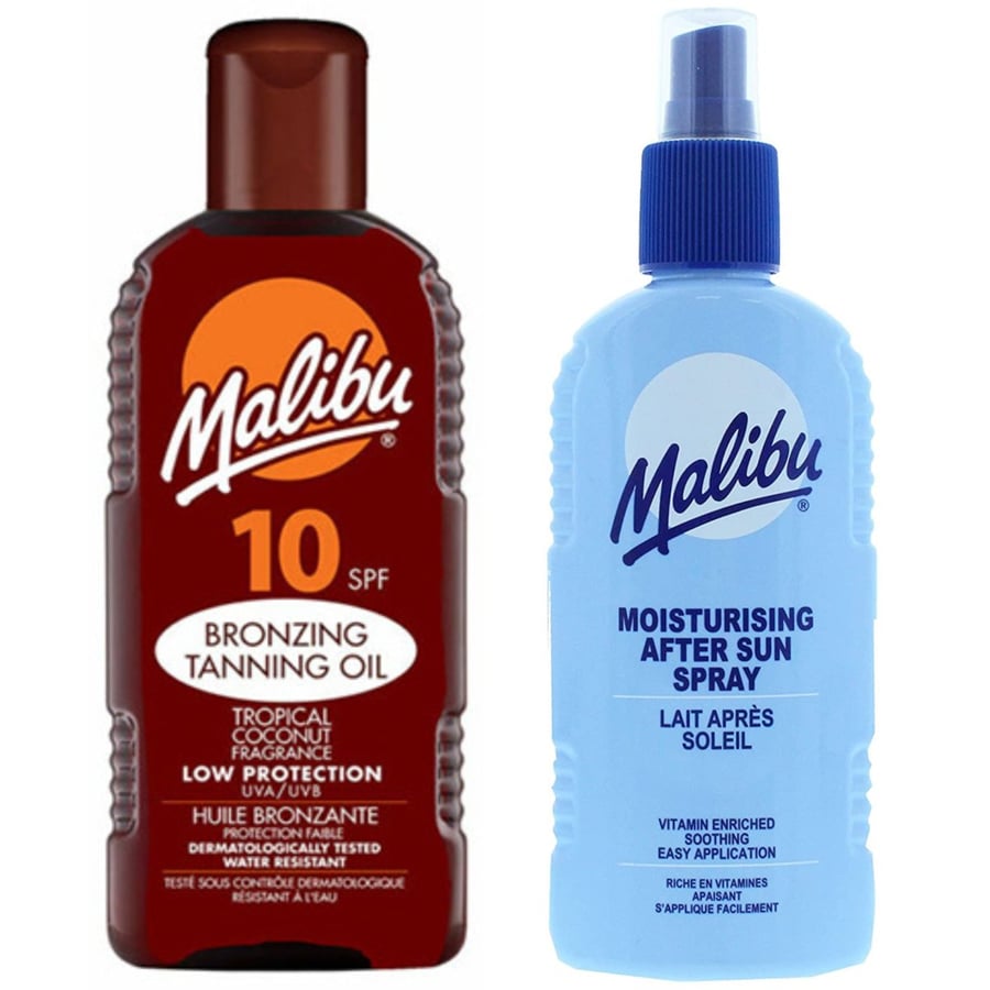 

Солнцезащитное масло Malibu SPF10 200 мл + Бальзам-спрей после загара 200 мл