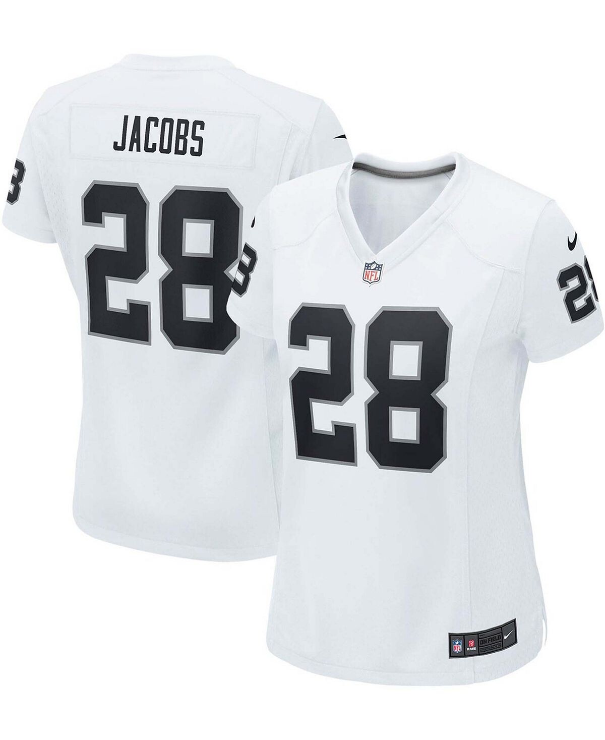 

Женская белая футболка команды Josh Jacobs Las Vegas Raiders Player Game Team Nike, белый