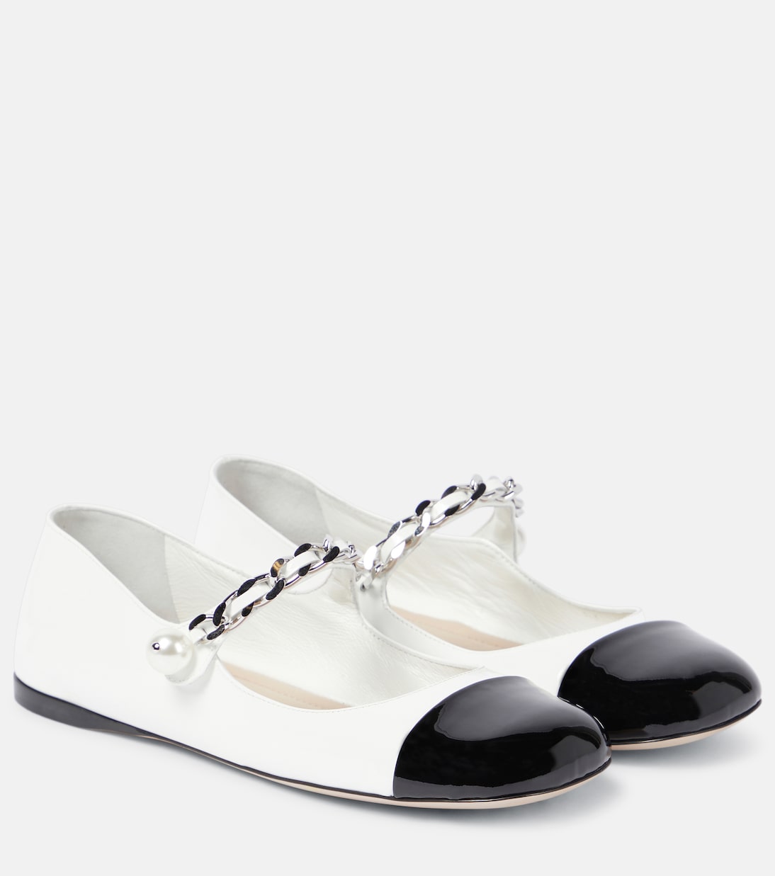 Балетки из кожи с декоративными элементами Miu Miu, Bianco+Nero
