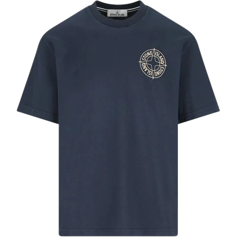 Хлопковая футболка с логотипом STONE ISLAND, морской синий