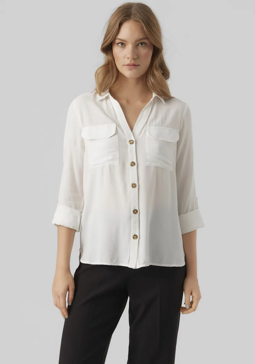 

Блуза-рубашка Vero Moda "VMBUMPY L/S SHIRT NEW WVN GA NOOS", белый