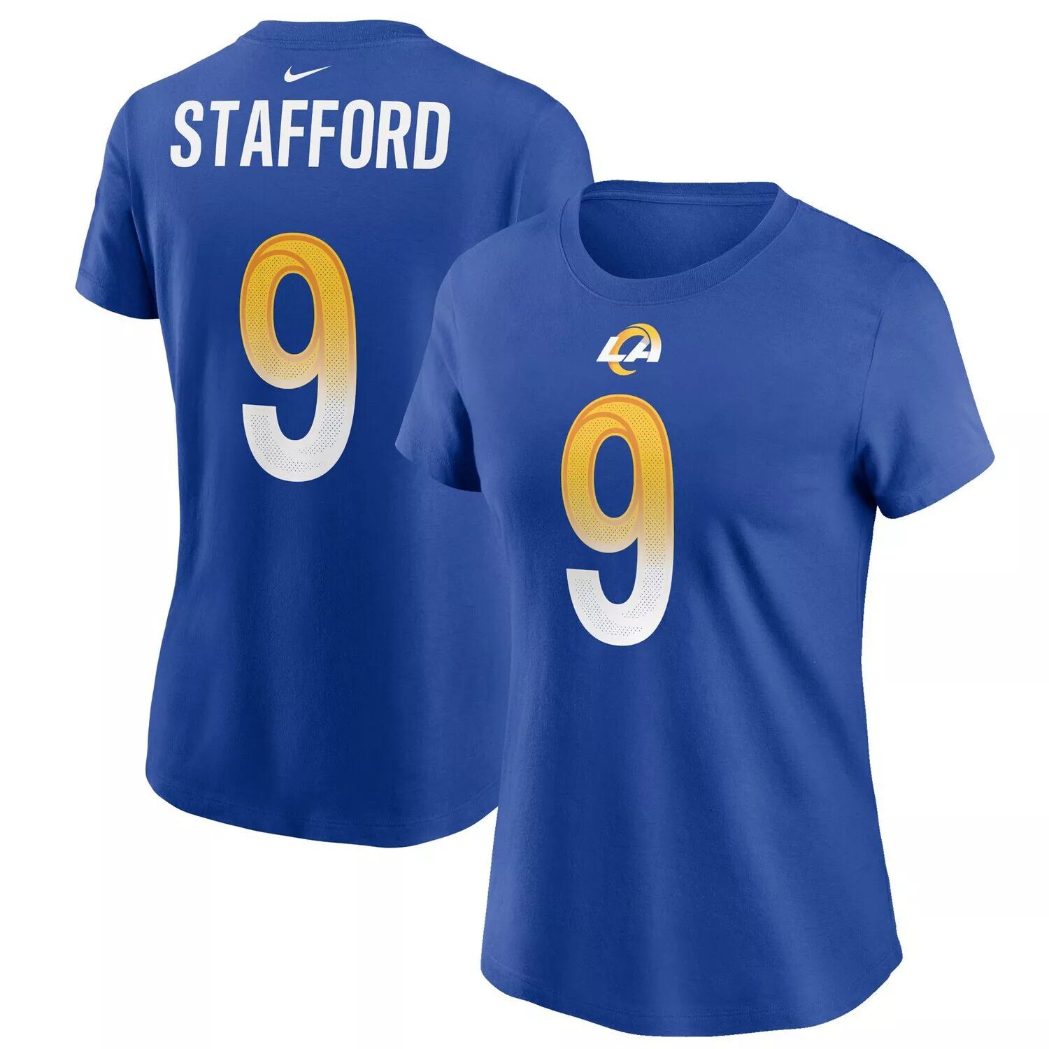 

Женская футболка Nike Matthew Stafford Royal Los Angeles Rams с именем и номером Nike