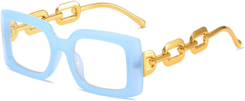 

Прямоугольные солнцезащитные очки с желейными линзами для женщин, ретро-стиль, дужки с цепочкой, защита от УФ-излучения UV400, солнцезащитные очки для мужчин с прозрачными линзами Ocean LANGSER, Blue Clear