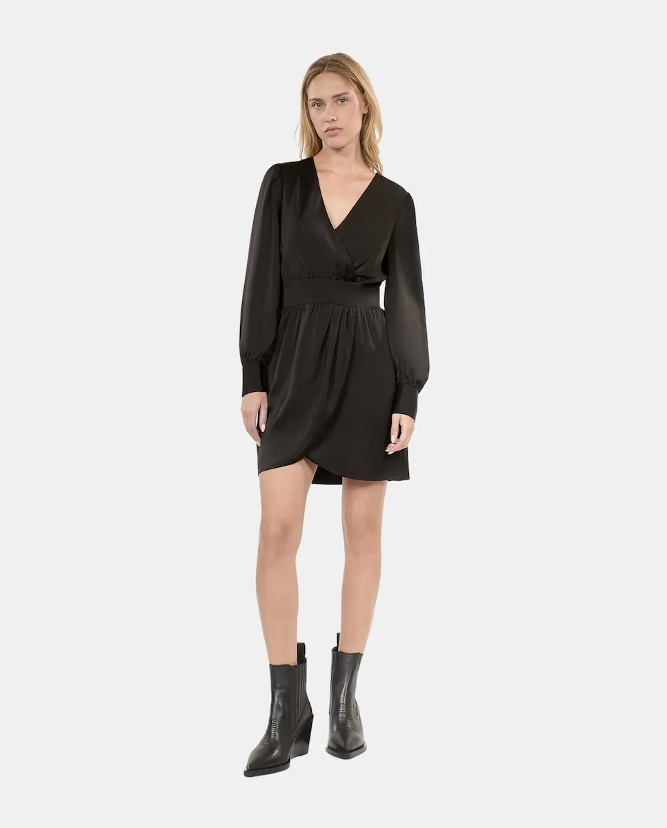 

Короткое платье с перекрещивающимся V-образным вырезом The Kooples, черный