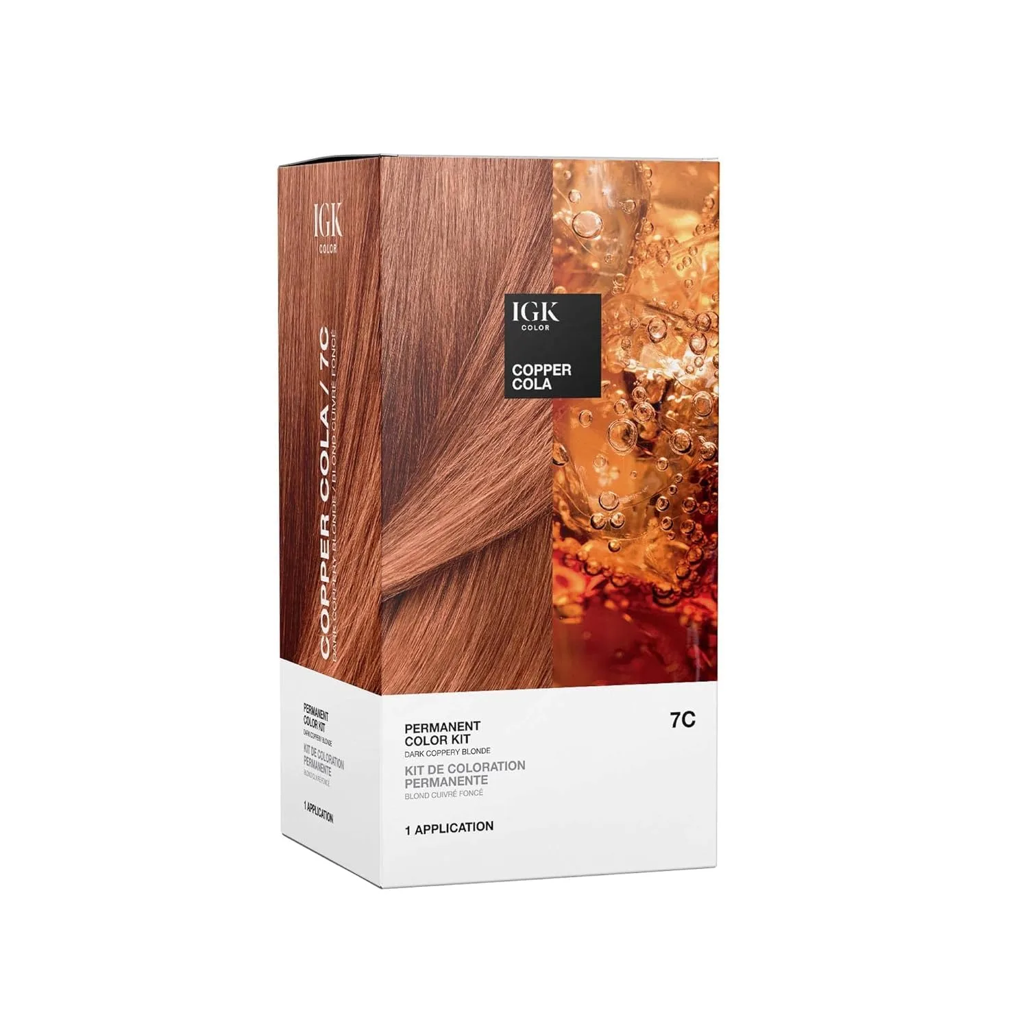 Набор для окрашивания волос IGK Permanent Hair Dye Color Kit | 7C Медный блонд - Темно-медный блондин | 100% закрашивание седины + Укрепление + Блеск | Без аммиака для коротких/тонких волос (134.66 г, 1 шт.), Dark Coppery Blonde