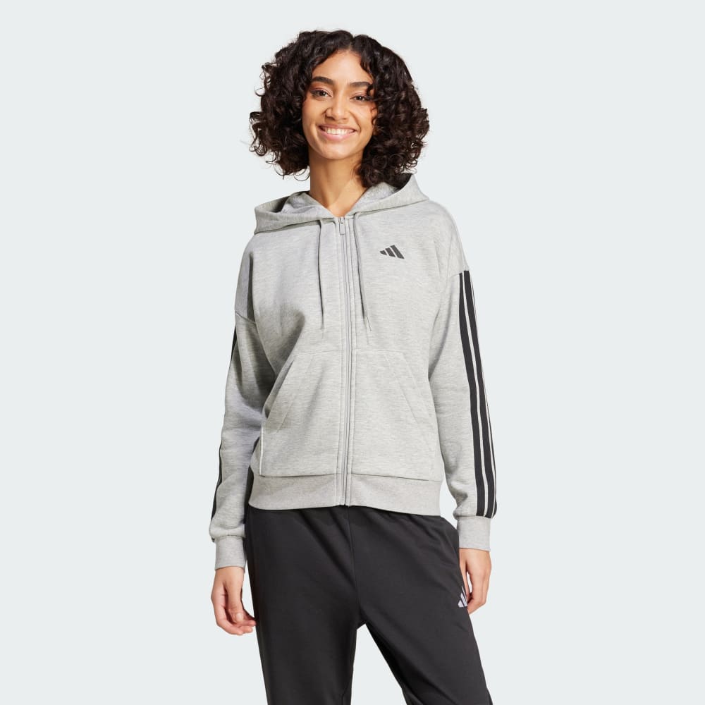 

Худи Adidas Essentials 3-Stripes Full-Zip Fleece Hoodie, цвет Medium Grey Heather/Black