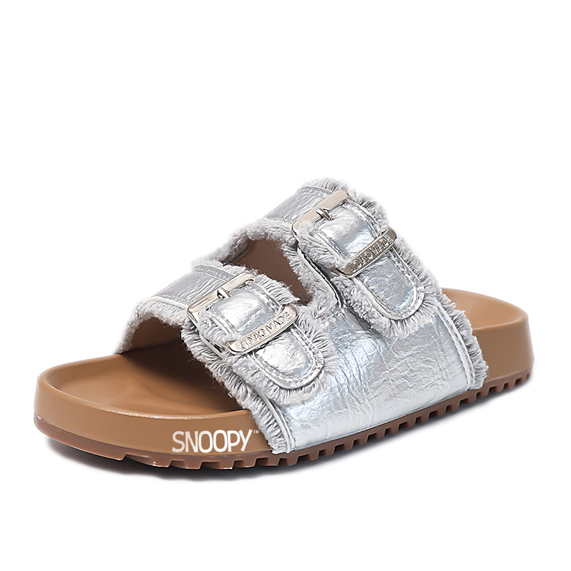

Детские шлепанцы для улицы, устойчивые к истиранию, дышащие, нескользящие SNOOPY, серебряный