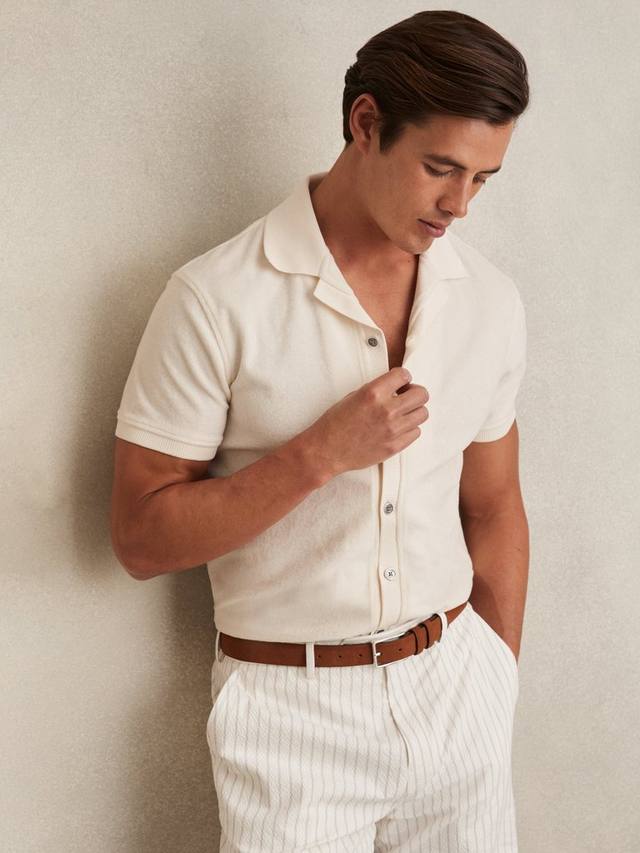 

Рубашка Eden с кубинским воротником из хлопковой смеси Reiss, White