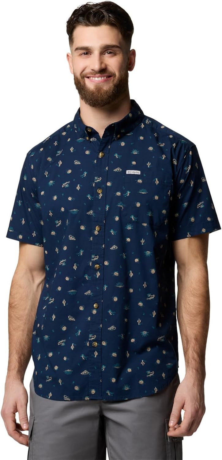 

Мужская рубашка Columbia Rapid Rivers с коротким рукавом и принтом, комфортная эластичность, Collegiate Navy Deserted