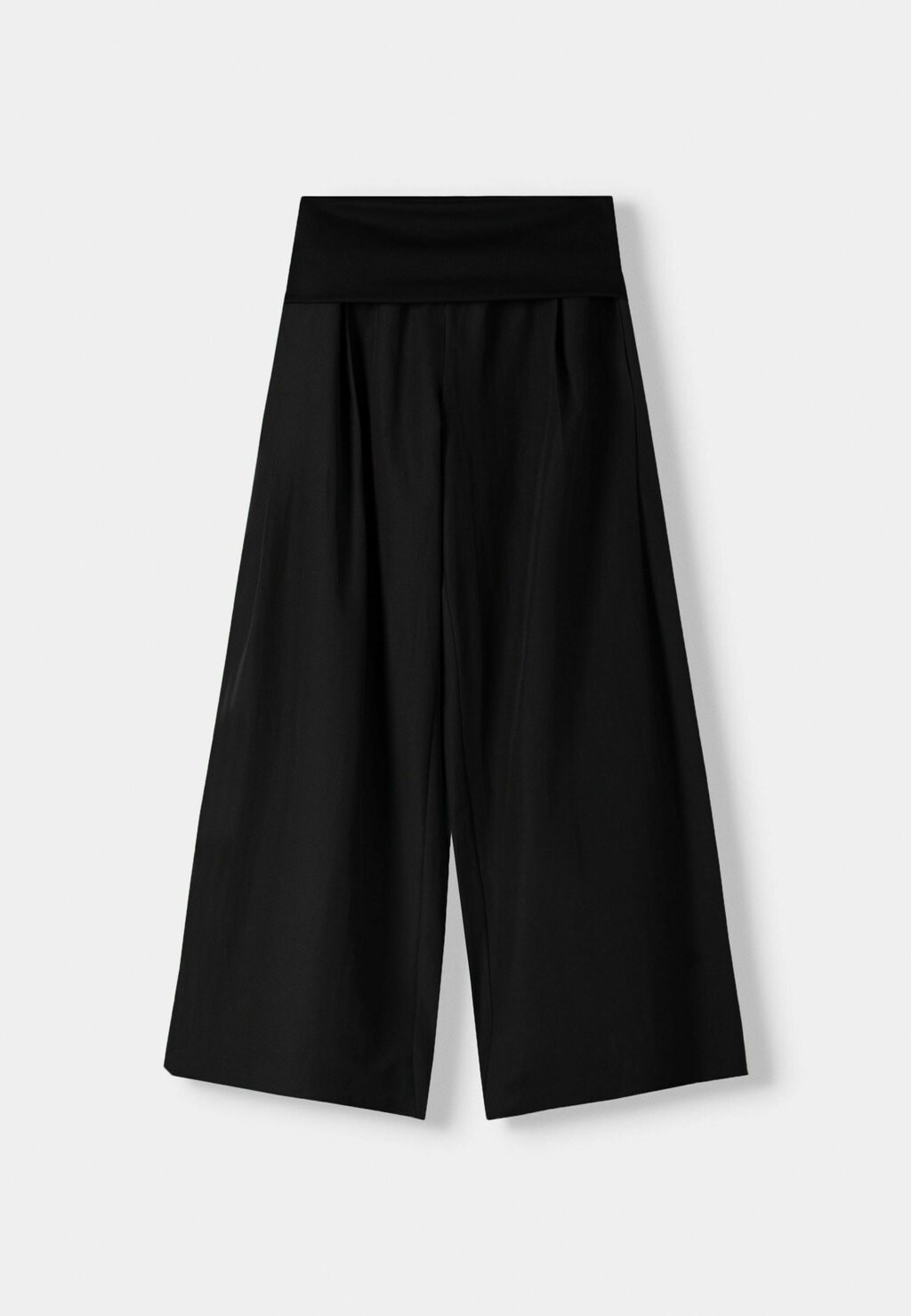 

Тканевые брюки WIDE WITH FOLD-OVER WAIST Bershka, черный