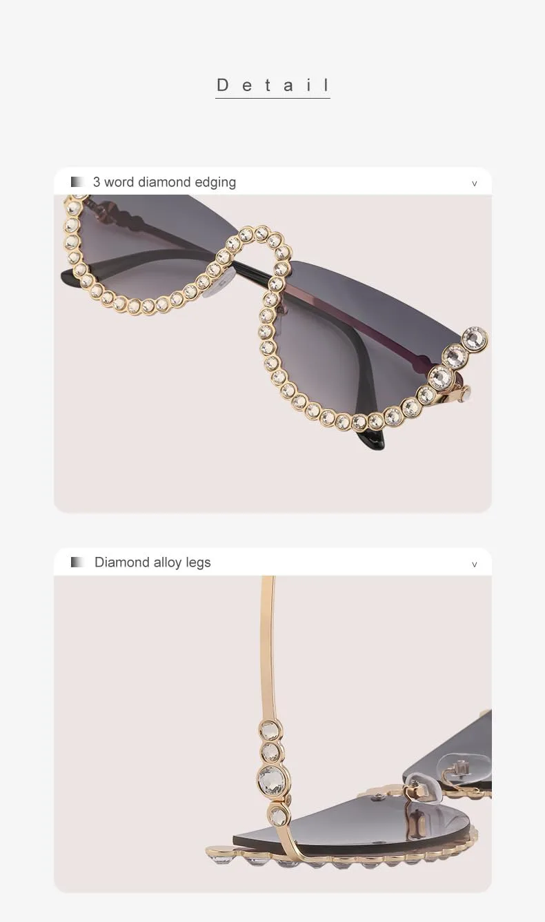 

Женские солнцезащитные очки без оправы с бриллиантовой инкрустацией — модные очки для уличной фотографии в европейском и американском стиле Gksbnck, C4-1