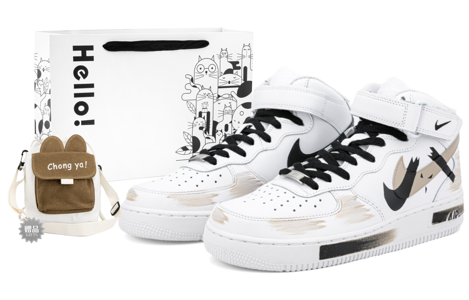 

Кроссовки Nike Air Force 1 Skateboard Shoes Men Mid-Top White Brown/Black