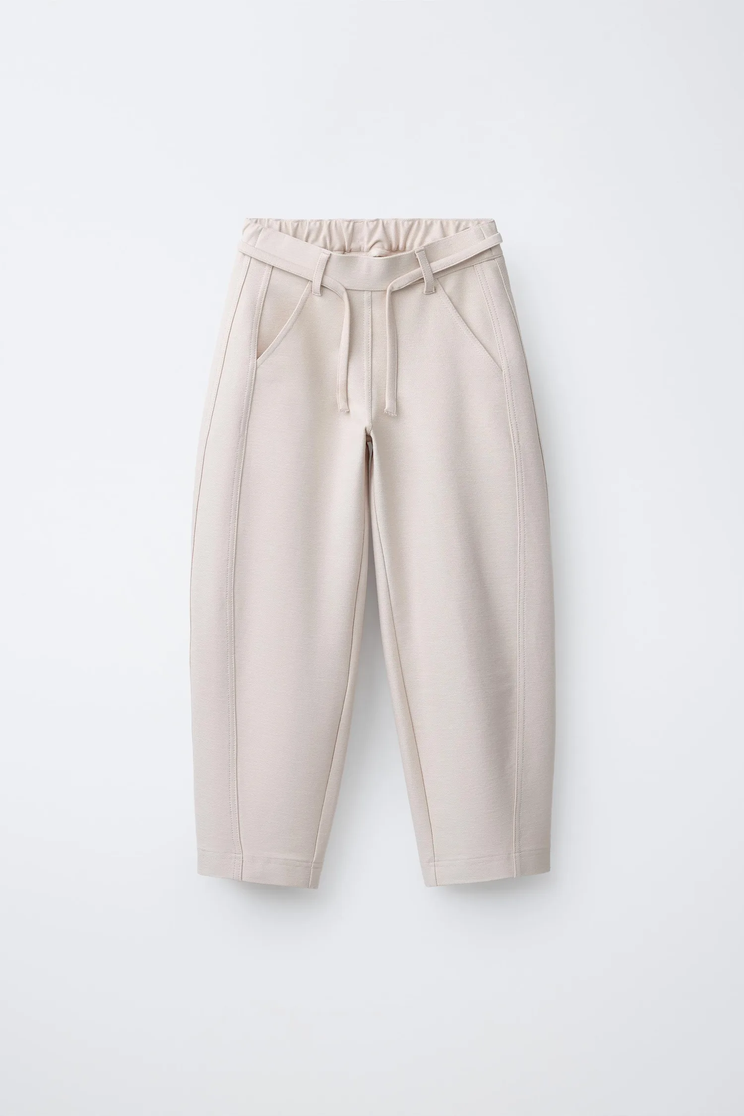 Брюки бочкообразные с завязками Zara, экрю