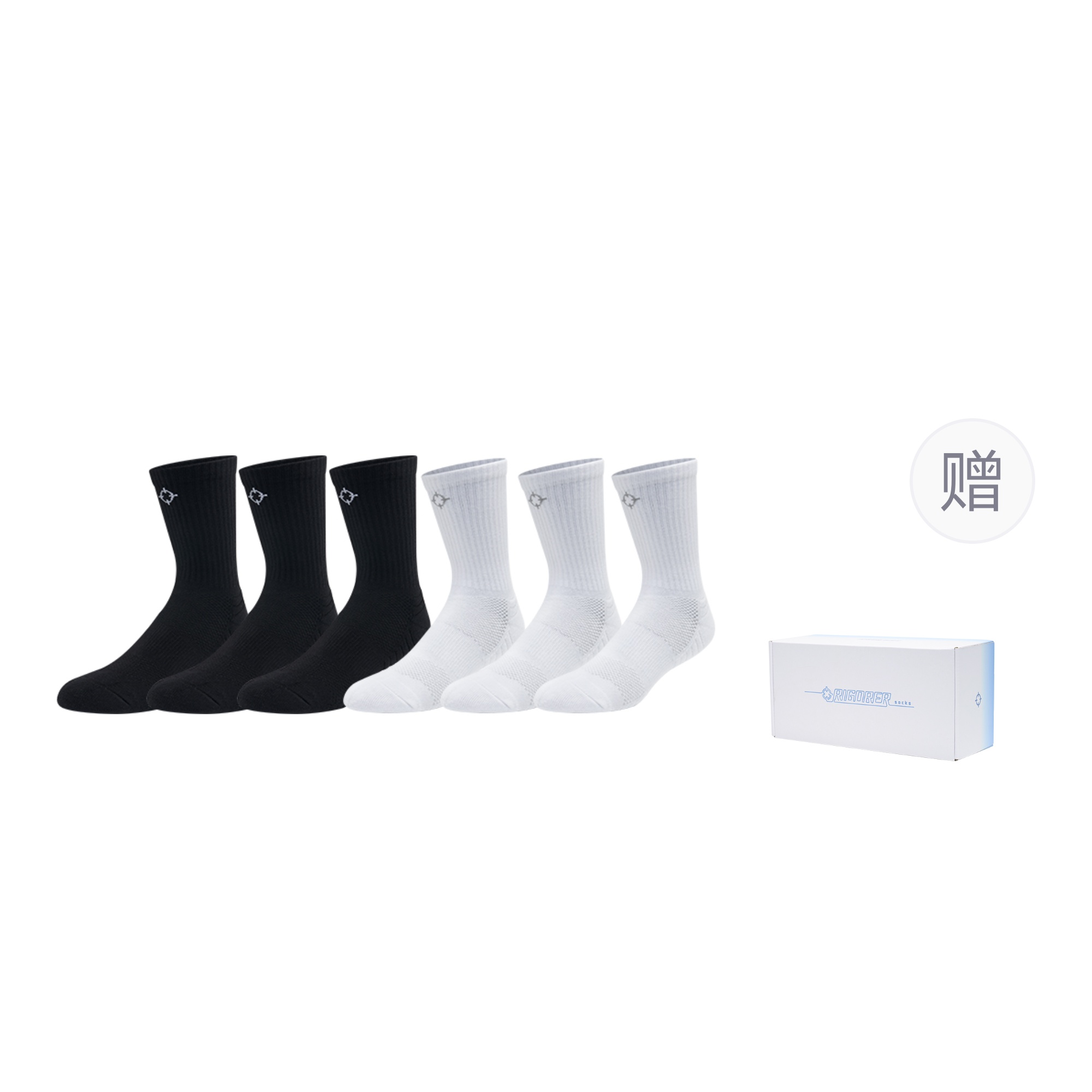 

Унисекс гольфы RIGORER, белый белый синий Box+6 Pack (белый *3+черный *3-Thigh-High Socks)