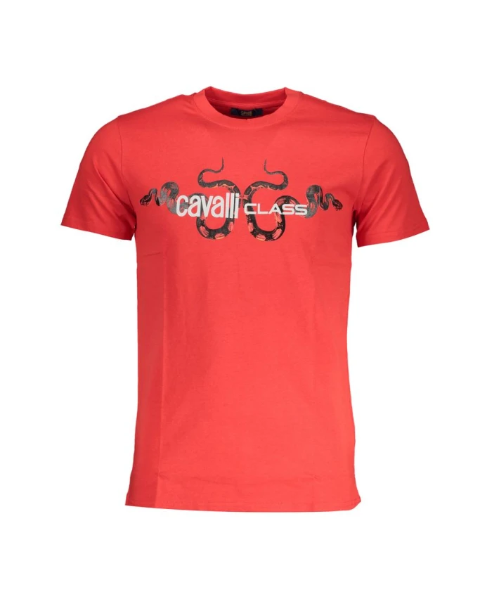 

Красная хлопковая футболка с принтом и логотипом Cavalli Class, красный