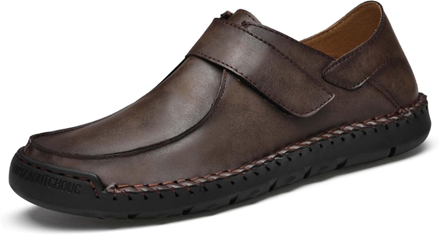 

Мужские кожаные прогулочные туфли, классический простой дизайн, низкие повседневные мужские обувь, усиленная прошивка подошвы, легкие, мягкие, удобные, нескользящие и прочные, легкая застежка Vtiao, темно-коричневый