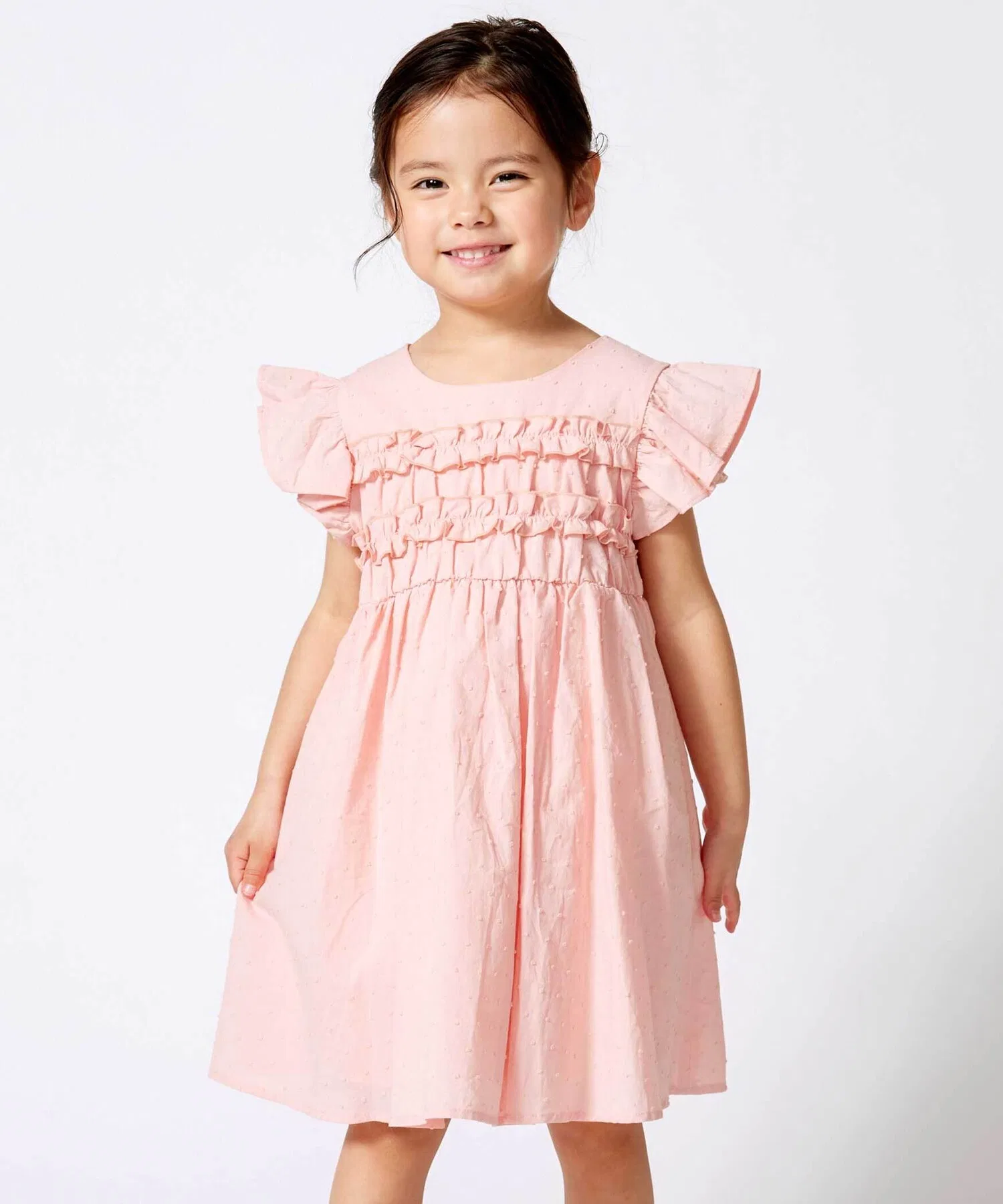 Платье для девочек BeBe с фризуми и сборкой, коралловое