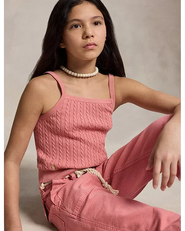 Хлопковая майка с коротким рукавом и косичкой - для детей постарше Ralph Lauren, Pink — фото 3