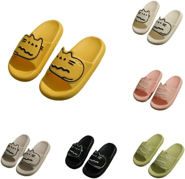 

Милые тапочки ALBIVA с котиком для женщин, легкие, антискользящие, на каблуке, для дома, улицы и ванной, кавайные подарки для женщин и мужчин, желтый