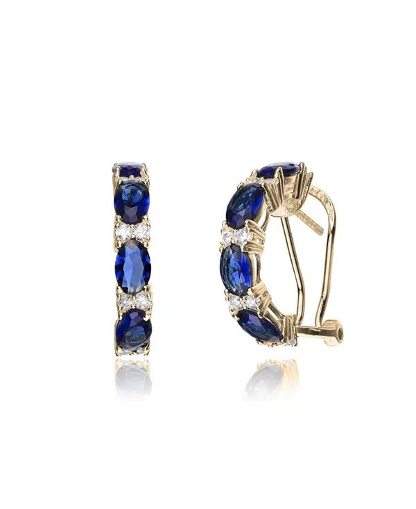 

Ослепительные женские серьги-полукольца из стерлингового серебра 14 карат, покрытые золотом с цветными кубическими цирконами Genevive, blue