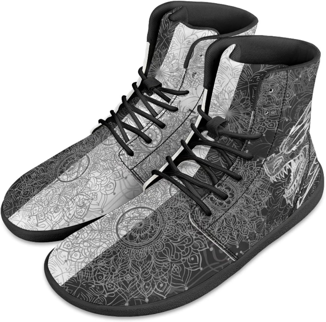 Мужские сандалии Howilath Boho Mandala с животным принтом, обувь, кроссовки с широкой носочной частью, высокие кеды, минималистичные кроссовки с нулевым перепадом, белый — фото 4