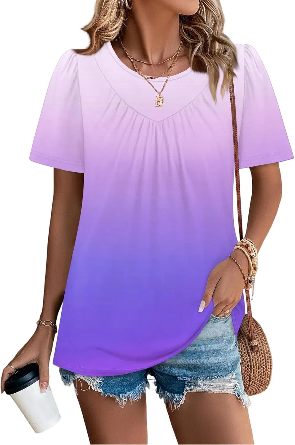 Женская блуза с принтом, Polyester, Purple, свободный крой