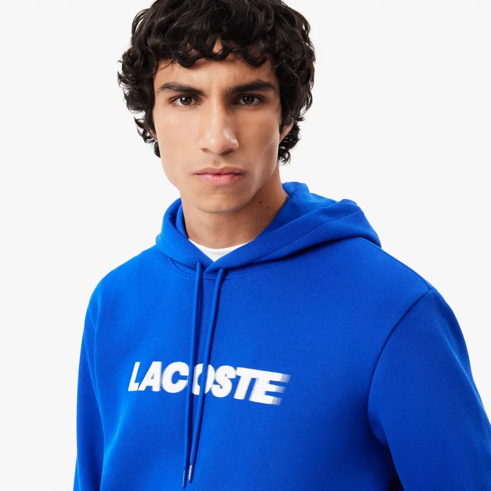 Мужская толстовка худи пуловер с надписью синяя от Lacoste — фото 2