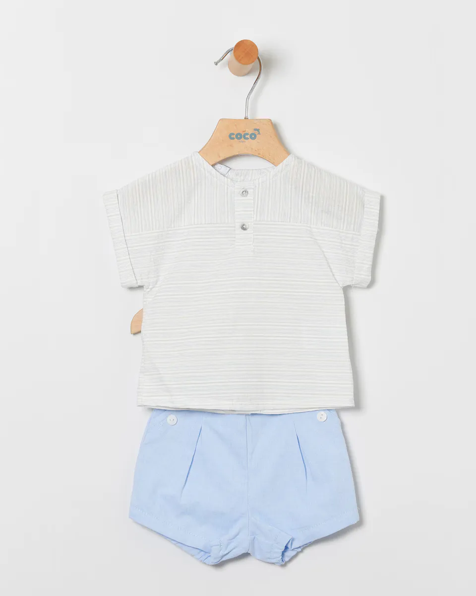 

Комплект из полосатой рубашки и голубых шароваров для мальчика Coco Acqua, светло-голубой