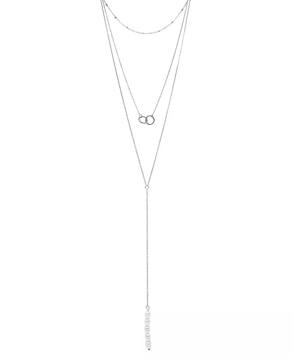 

Многослойное ожерелье-лариат из серебристого пресноводного жемчуга (3 мм), 16 дюймов + удлинитель 2 дюйма Adornia, silver