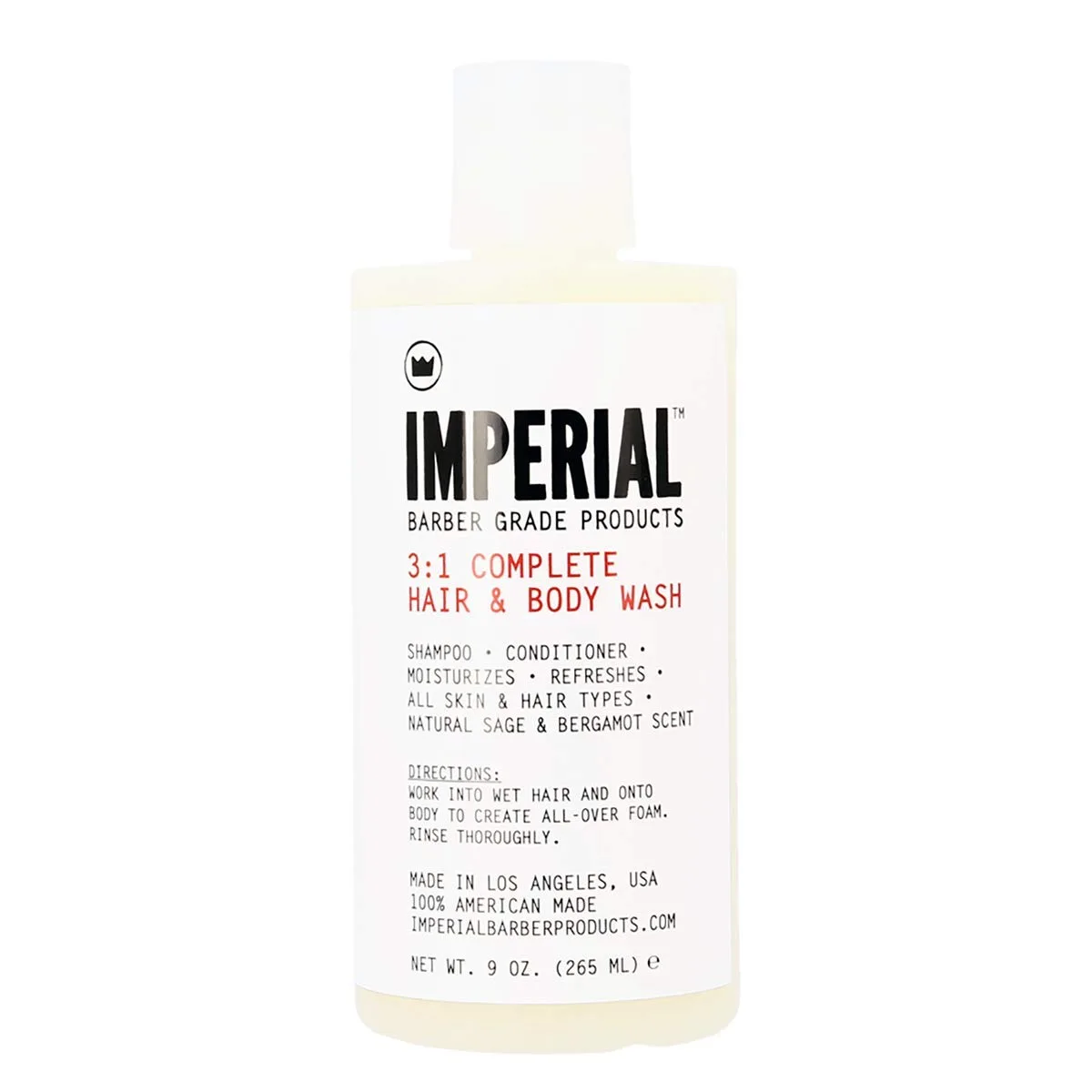 Набор средств для мытья волос и тела Imperial Barber Grade Products 3:1, натуральный шампунь, кондиционер для волос и гель для душа.