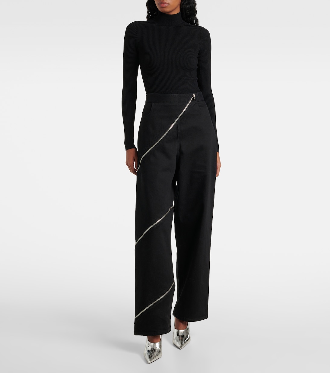 Широкие брюки из хлопка со спиралью Alaïa, Noir Alaia — фото 2