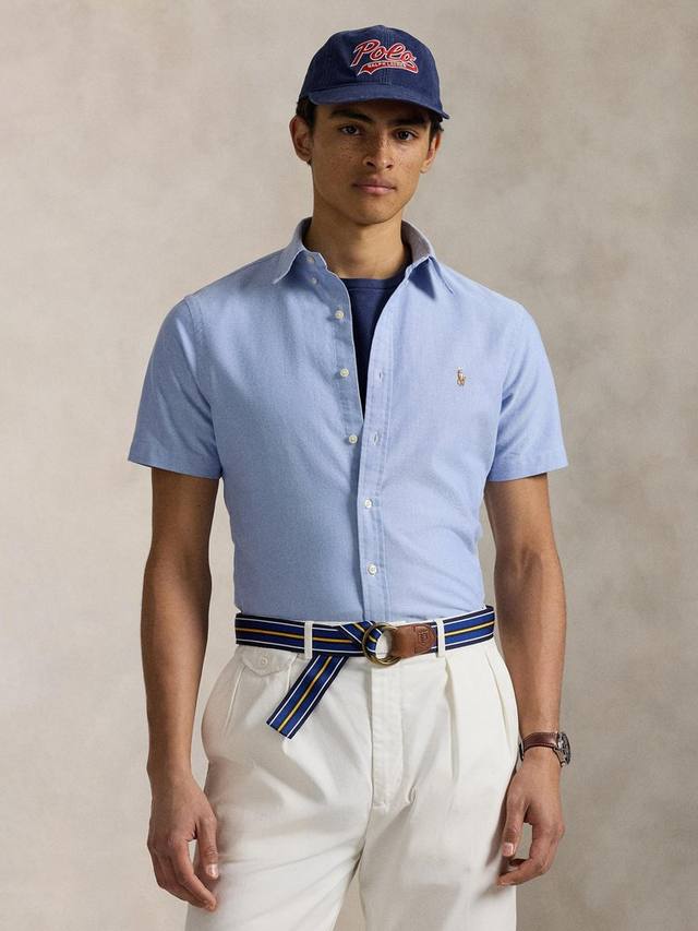 

Хлопковая оксфордская рубашка с коротким рукавом и приталенным кроем Ralph Lauren, Bsr Blue