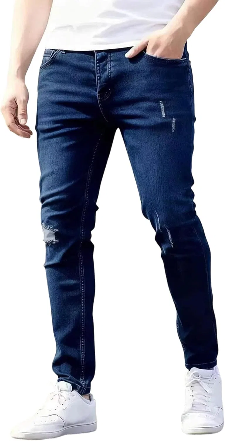 Джинсы stretch slim fit рваные, синие