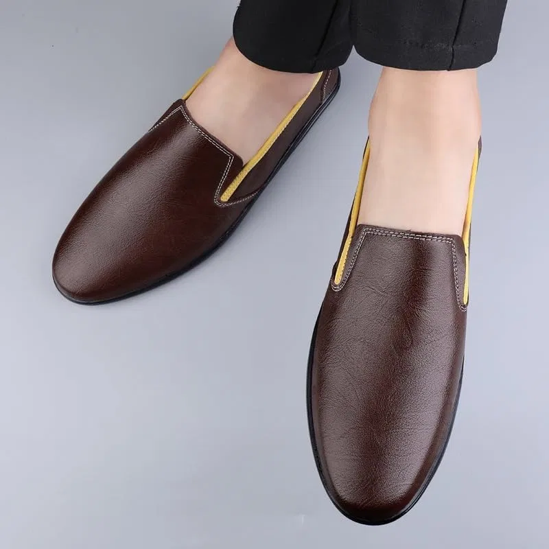 Лоферы кожаные, двухцветные, без бренда, модель Men's Loafers, коричневый SayfuR — фото 2