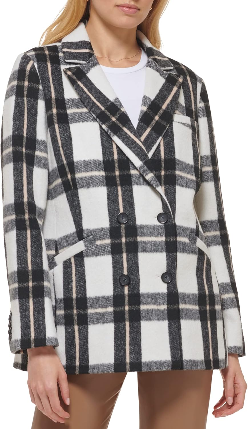 

Женский двубортный пиджак Levi's из шерстяной смеси, Black/White Window Plaid