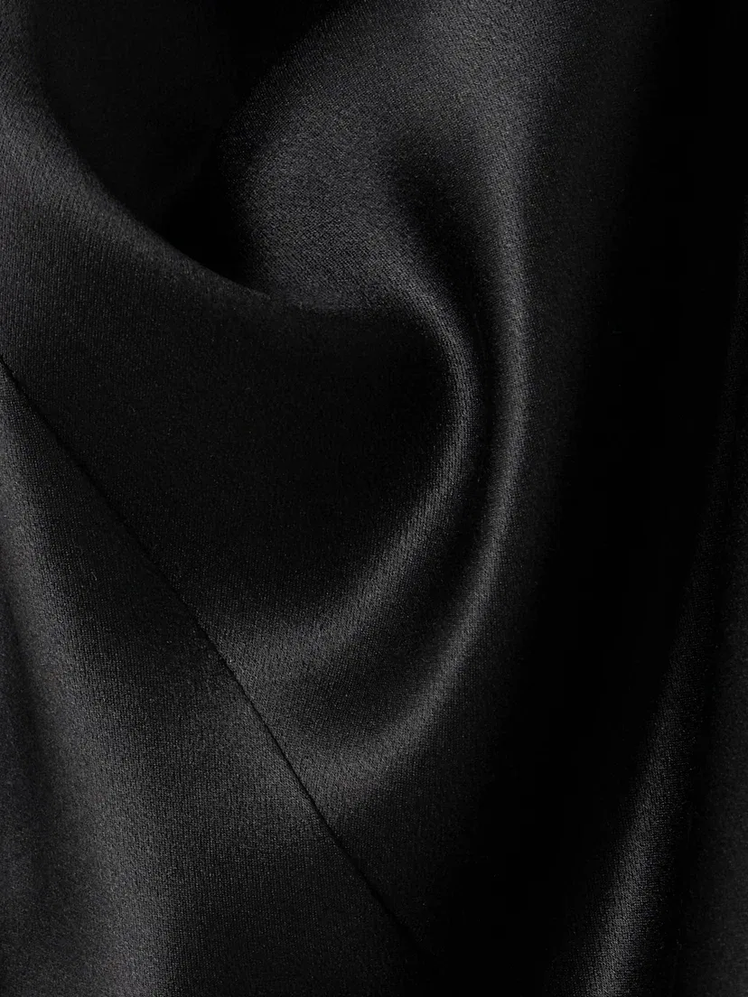 Широкие брюки из шелкового сатина с оборками и кружевной отделкой SAINT LAURENT, черный — фото 4