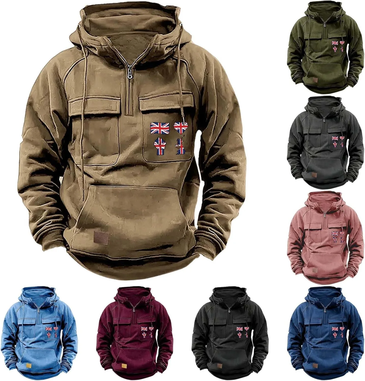 

Мужская тактическая худи с четвертью молнии и карманами