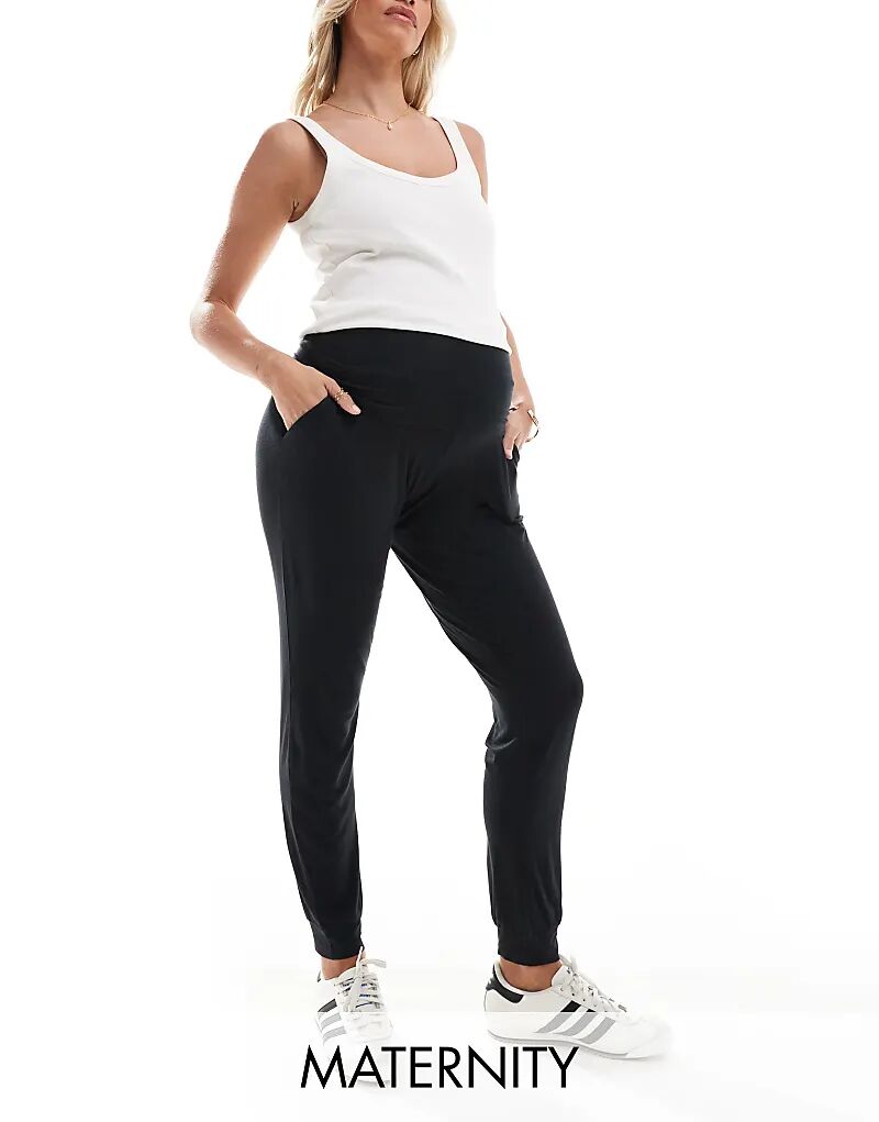 

Mamalicious Maternity Супермягкие брюки для отдыха через живот в черном цвете Mama.licious