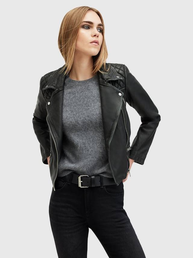 

Байкерская кожаная куртка-карго AllSaints, цвет Black/Grey