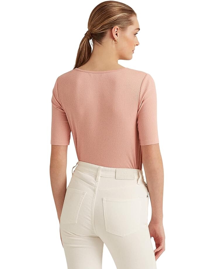 

Топ LAUREN Ralph Lauren Elbow-Sleeve Henley Top, цвет Rose Tan
