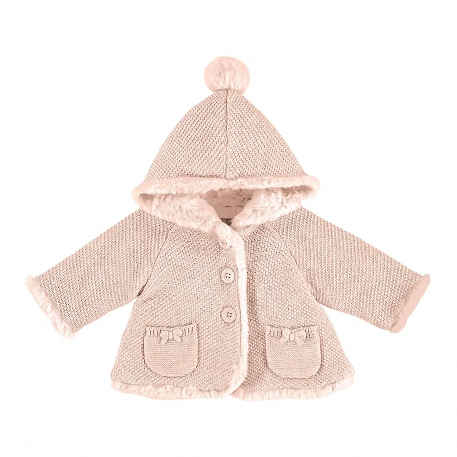 Mayoral Вязаный кардиган для девочек с капюшоном и помпоном, светло-розовый