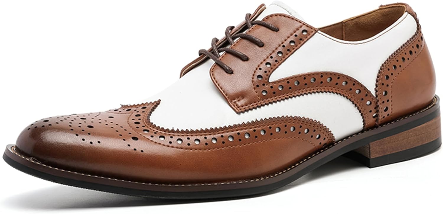 

Мужские классические туфли оксфорды с брогированием из натуральной кожи с шнуровкой Abborora, белый/коричневый