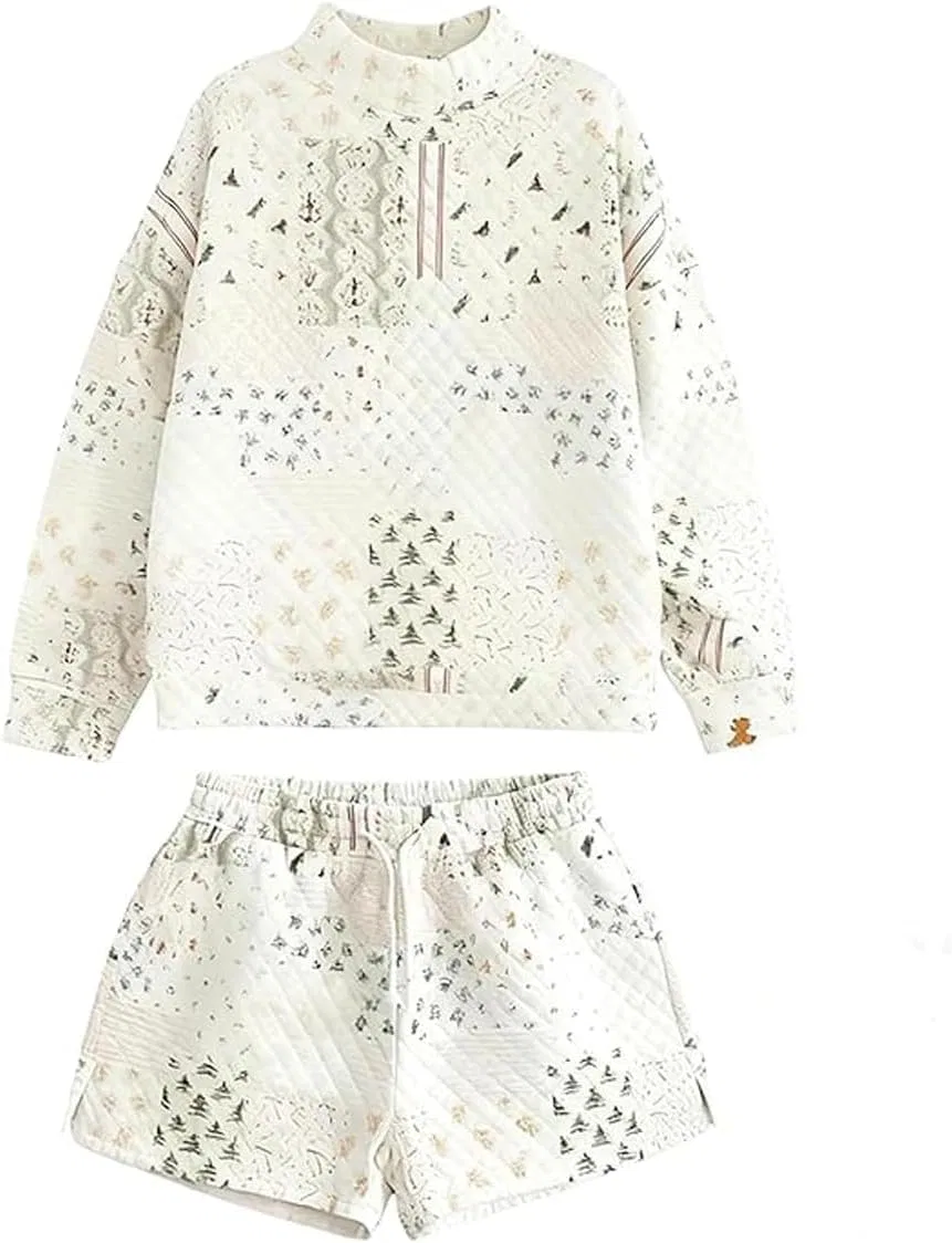 Женский спортивный костюм с квилтингом, off-white, shorts set