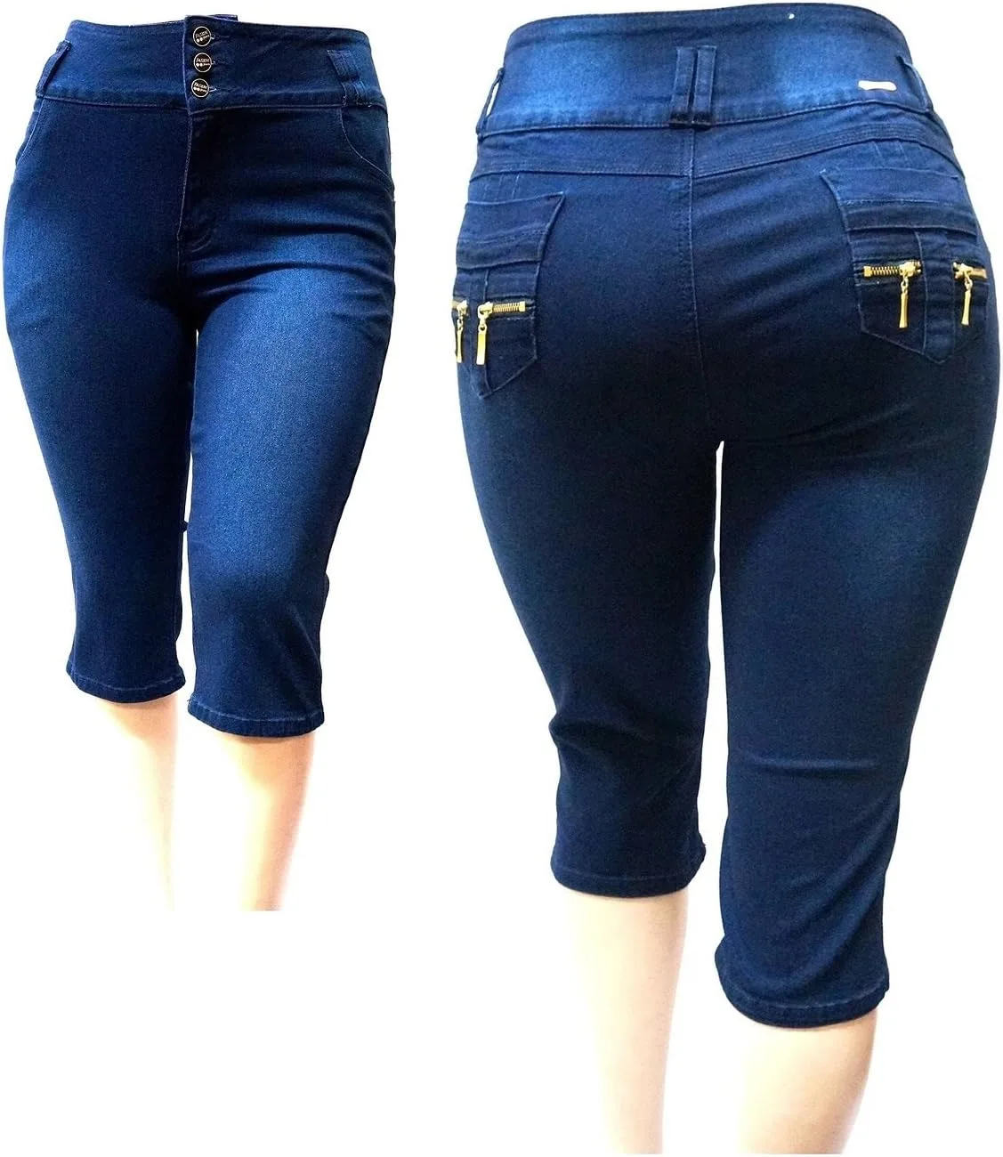 

Jaki-X Women's Plus Size Stretch Premium Blue Denim Capri Pants 1826 Jeans
